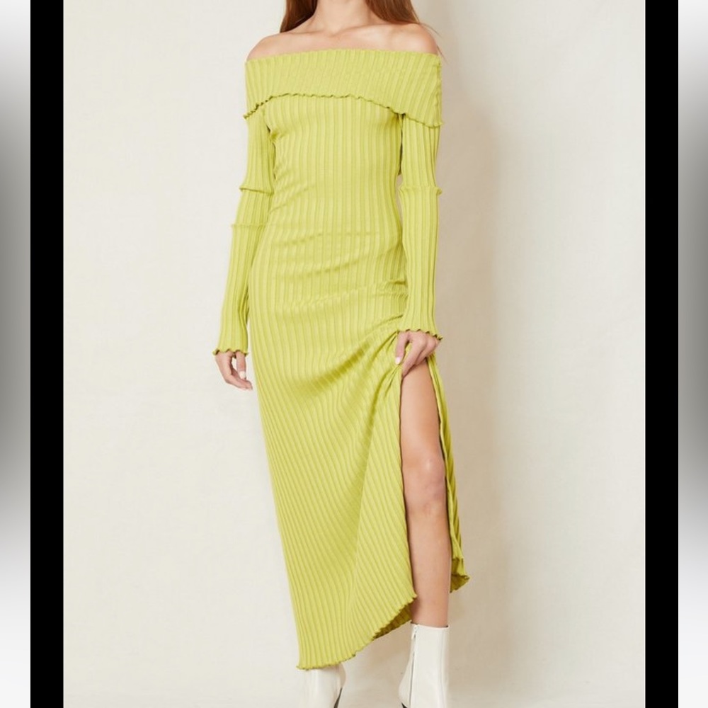 NWOT Simon Miller Espen Off-the-Shoulder Fold Over Long Sleeve Dress Green XS